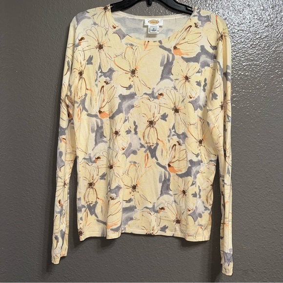Talbots yellow floral sweater size Small silk blend - Picture 1 of 5